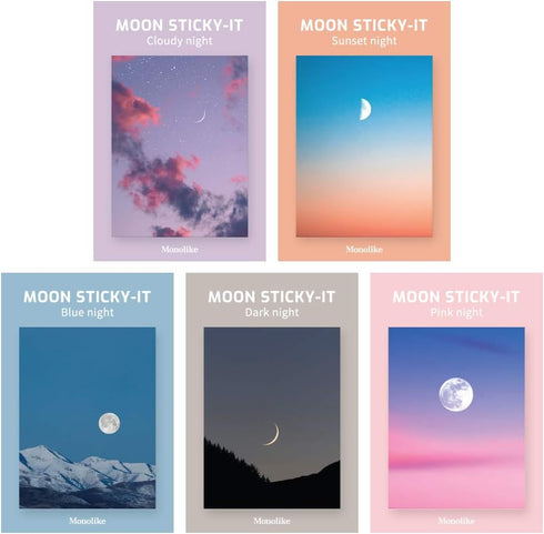 Monolike Moon Sticky-it - 5p Set Self-Adhesive Memo Pad, 50 Sheets