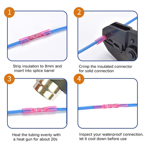 100 Pcs Black Heat Shrink Butt Connectors, 14-12 AWG Marine Grade Insulated Crimp Butt Splice Automotive Connectors