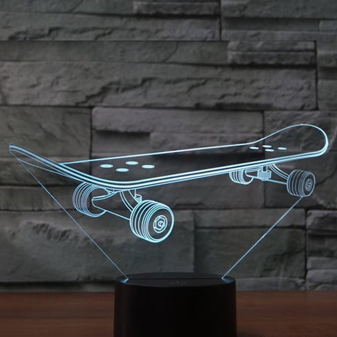BVAZTVP 3D Light,7 Skateboard LED Table Desk Lamp,Optical Illusion Night Colors Change with USB Charge Touch Control