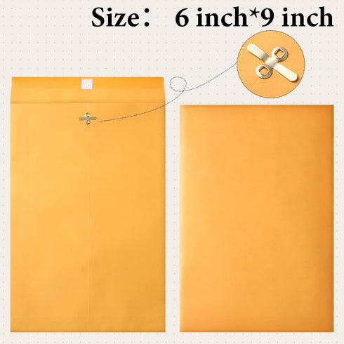 Ctosree 300 Pcs Manilla Clasp Envelopes - Bulk Brown Kraft Catalog Envelopes with Gummed Seal, 28lb Heavyweight (6 x 9