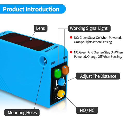 AURTRR NO+NC,DC10-30V,Distance:80cm/31.52'', AE3Z-D81,Reflective Micro Photoelectric Sensor Switch PNP photovoltaic