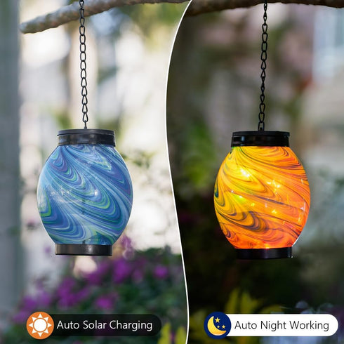 Solar Hanging Lanterns Outdoor, Waterproof Solar Glass Lights, Color Changing Led Lamp Light for Garden Yard Tree Home