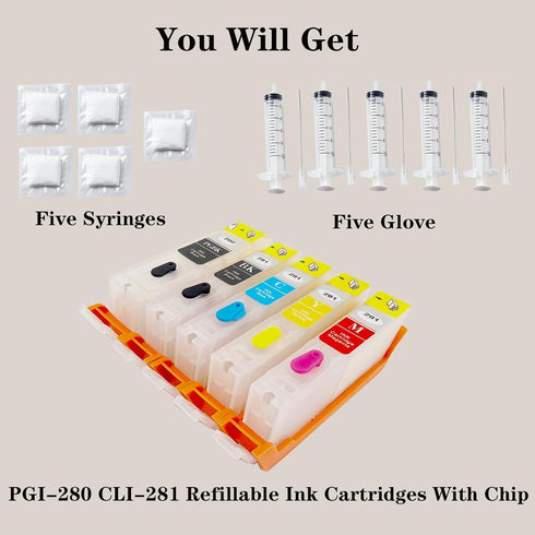 KHY Empty Refillable Ink Cartridges Replacement for Canon 280XXL, 281XXL for Pixma TS6120, TR7520 Printers