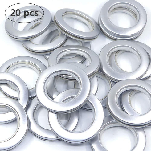 Ailejia 20 Pack Silver Curtain Grommets, 1.7 Inch Inner Diameter Silencer Sliding Grommet Kit for Sheers, Reusable