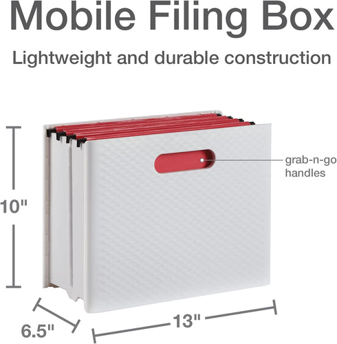 Pendaflex Mobile File Box with Handles, Easy Set Up, Collapse Down and Store Away, 13" W x 10" H x 6.5" D, Holds Letter Size Files, White (126119)