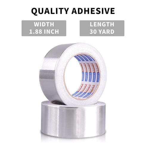 ADHES Premium Aluminum Foil Tape, 2 Rolls x 1.88 Inch x 88 Feet, Heat Proof Metal Duct Tape for HVAC