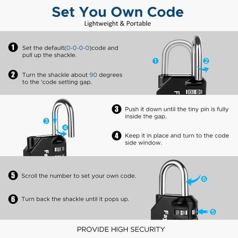 Combination Lock, 4 Digit Padlock for School Gym Locker, Toolbox, and Storage Cases (1 Pack, Black)