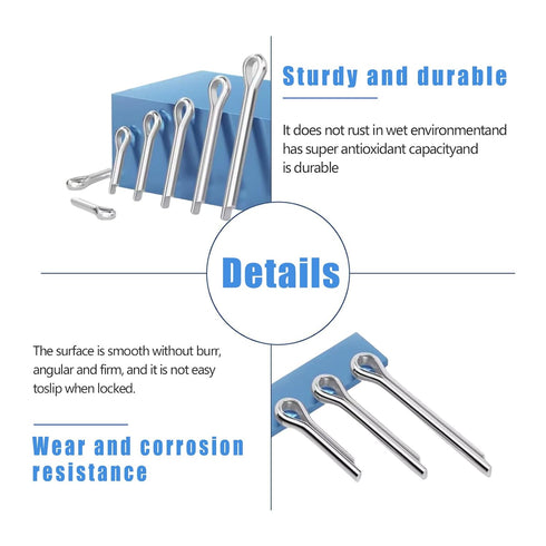 Cotter Pin Assortment, 400PCS Zinc Plated Steel Hairpin Cotter Pins, Split Pin Fastener Clips for Castle Nuts