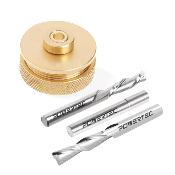 POWERTEC 72029 Solid Brass Inlay Set, 2-pc Router Bits, 1/4" D, 1/4 Shank, 2-1/2 Overall Length