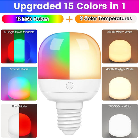 Yochoice 2-Pack Bulb E26 Dimmable Bulb 3 12 Bulb Rechargeable Battery Operated Light with Remote Control, Battery