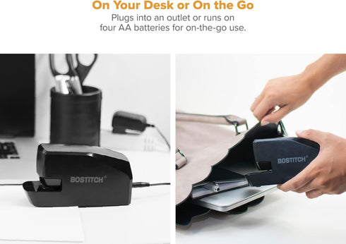 Bostitch Office Portable Electric Stapler, 20 Sheets, AC or Battery Powered, Black (MDS20-BLK)
