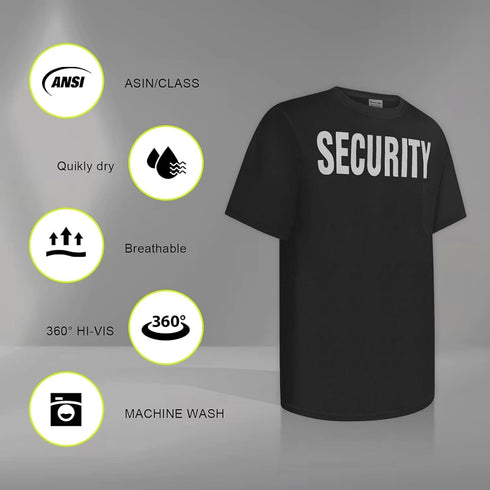 Security T Shirts for Men Safety Work Shirt for Security Guard, Front Back Print T Shirts for Men, Supermarket, School
