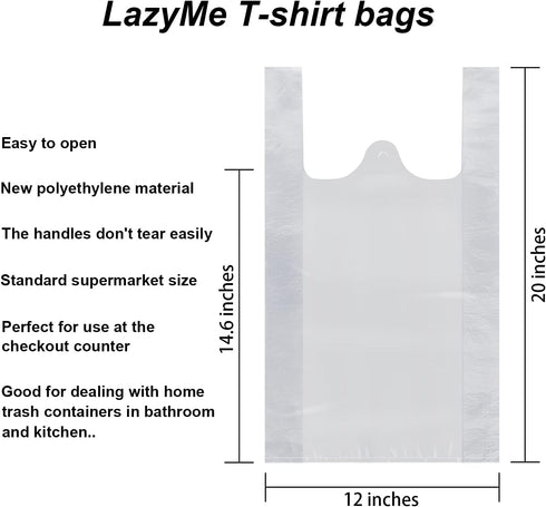 T Shirt Bags - Plastic Bags with Handles for Grocery and Retail Shopping, 12x20 Inch (Silver, 50pcs)