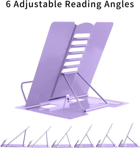 MSDADA Adjustable Metal Book Stand: Portable Cookbook Holder for Recipes, Textbooks, and Documents (Purple)