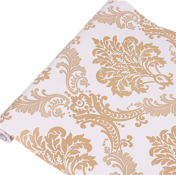 Lependor Gold Damask Peel and Stick Wallpaper Removable Self Adhesive Decorative Wall Paper Roll - 17.71" X 393"