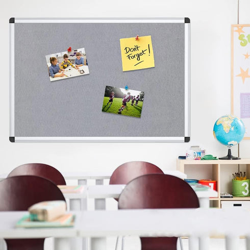 VIZ-PRO Notice Board Felt Gray - 36 X 24 Inches, Silver Aluminium Frame