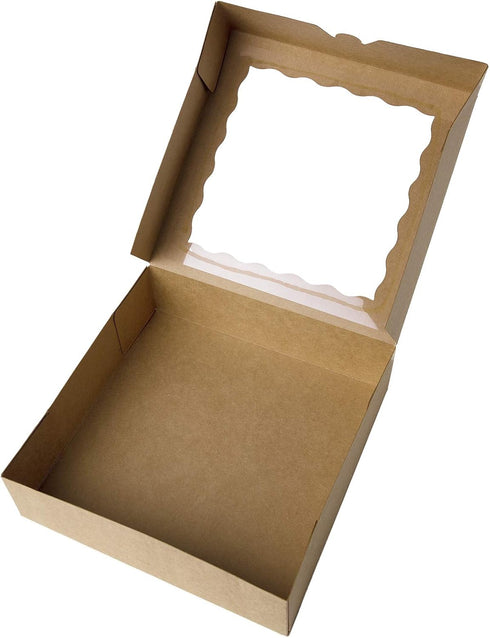 ONE MORE 10inch Natural Kraft Bakery Pie Boxes with PVC Windows, Large Cookie Box 10x10x2.5inch, 12 Pack (Brown)