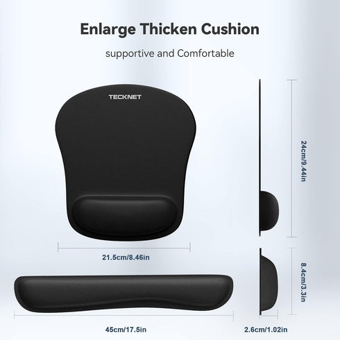 Set TECKNET Keyboard Wrist Rest and Mouse Pad with Wrist Support, Memory Foam for Computer/Laptop/Mac, Lightweight