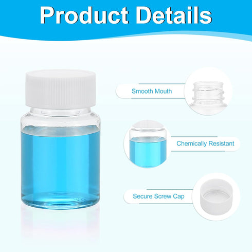 PATIKIL 5 Pcs 50ml Reagent Bottles, PET Wide Mouth Round Bottles with Screw Cap for Lab Water Reagent Storage