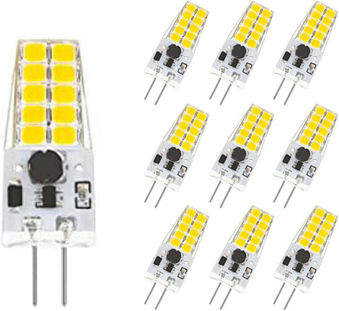 G4 LED Bulb 12V JC Type, 20-30W T3 Halogen Equivalent, 6000K Daylight White, 10-Pack