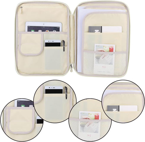 Multi-functional A4 Document Bags, Zippered File Folder, Portfolio Pouch Travel Binder Organizer with Handle for School