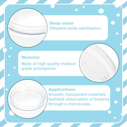 30 Pack 60 x 15 mm Plastic Petri Dishes with Lids, Deep Clean Lab Petri Dish for Mycology