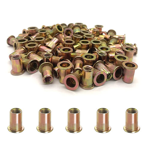 vrupin 100PCS 1/4"-20 Rivet Nuts, Carbon Steel UNC Rivet Nut Set, Flat Head
