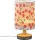 YYZZH Table Lamp Vintage Cherry Pattern on Pink Nightstand Lamp with Wood Base Fabric Lamp Shade Bedside Desk Lamp