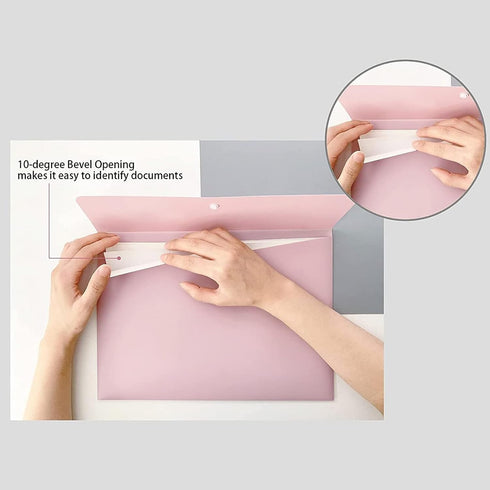 VANRA Poly File Folders, Letter Size File Jackets Organizer with Snap Button Closure, A4 Document Holder (Pastel Pink,