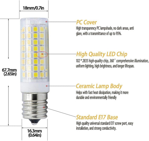 E17 LED 8W Microwave Oven Bulb, 80W Halogen Equivalent, Dimmable, 800Lm, Daylight White 6000K, Pack of 2