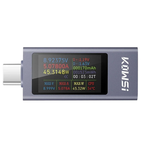 DC 4-30V 0-12A Type-C Current Voltage Capacity Phone Tester, USB Cable Charger Detector