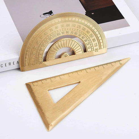 1 Piece Gold Brass Retro Semicircle Protractor, Copper Ruler Angle Measure Tool for Math Gift