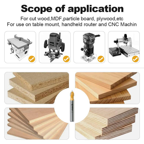 60 1/4 inch 1/4 inch FivePears V Groove Router Bit Degree Shank, Cutting Diameters, Carbide CNC Engraving V Router Bit