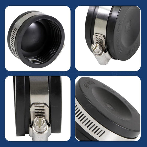Supply Giant Flexible PVC Pipe Cap - 1-1/2 Inch Black with Stainless Steel Clamps, Pack of 4