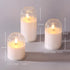 Set 3 Clear Glass Flameless Candles with Remote, Flickering LED Pillar Candles Battery Powered Ribbed Dome Top
