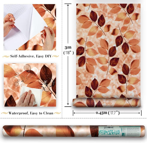 Y273A Vintage Leaf Peel and Stick Wallpaper, 17.7in x 9.8ft, Brown/Yellow Leaves