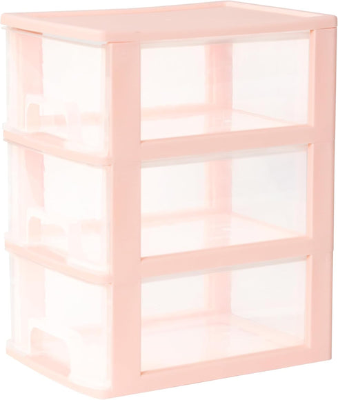 Desktop 3 Drawer Organizer - Pink Plastic Small Drawer Organizer for Office, Home, and Bathroom