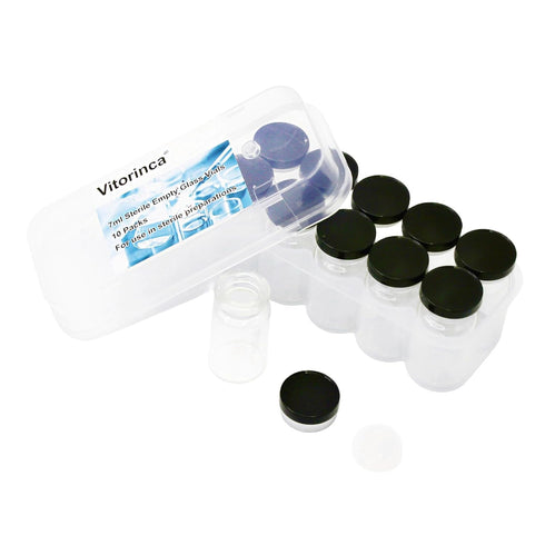 Vitorinca 7ml Sterile Glass Vials, 10 Packs of 2 Dram Empty Vials with Self-Healing Injection Port and Flip Top Cap