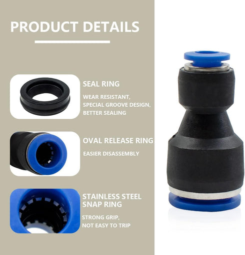 4 Pcs Pneumatic Straight Reducing Push to Connect Adapter, 6mm to 10mm Quick Release Reducer Fittings (PG6-10)