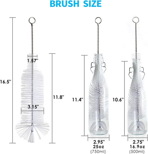 Bottle Brush for Cleaning Narrow Neck Swing Top Glass Bottles, Wine, Beer, Soda, Spray Bottles (White + 1PC)