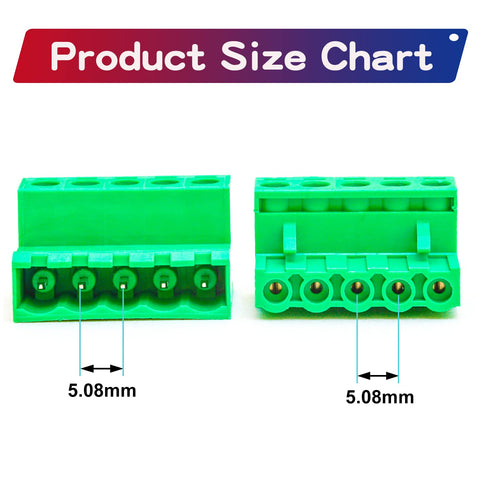 5 Pin Male & Female Phoenix Type Connector No Soldering Green PCB Screw Terminal Block 2 Set 5.08mm 5 Pole