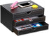 Ayunga Leather Desk Organizer with 3 Drawers, Executive Desktop Filing Cabinet for Jewelry, Bills, Documents (Black)