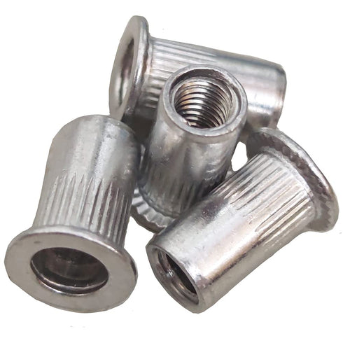 Aluminum Flat Head M6 Blind Insert Rivet Nut, 6mm, Pack of 25