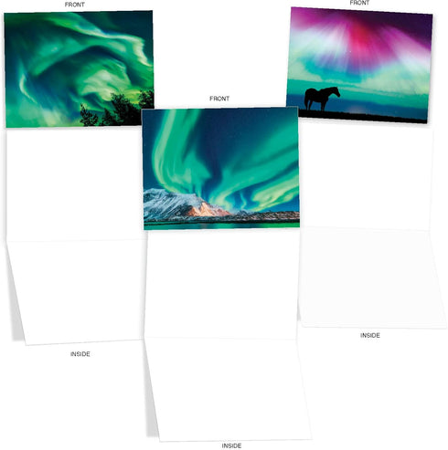 The Best Card Company 20 Landscape Nature Note Cards Blank (4 x 5.12 Inch) - 10 Designs, 2 Each - Aurora Borealis