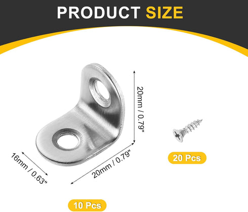 10Pcs 0.79"x0.79"x0.63" (20x20x16mm, uxcell L-Shaped Brackets Corner Brace, Corner Bracket Shelf Bracket Right Angle