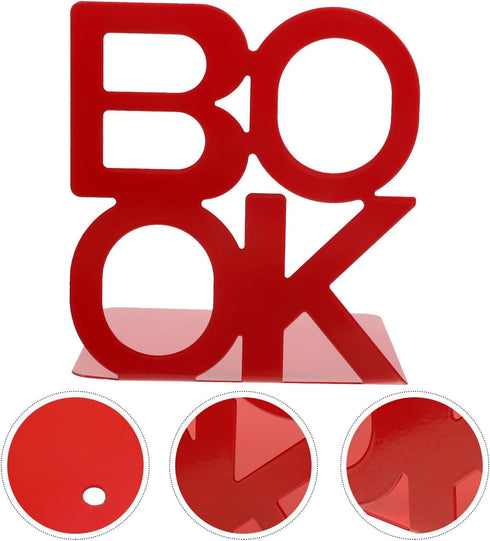 HEMOTON Metal Bookends Pair Crimson Book Organizer Stands Sturdy Metal Book Holders for Desk Reading and Notebook