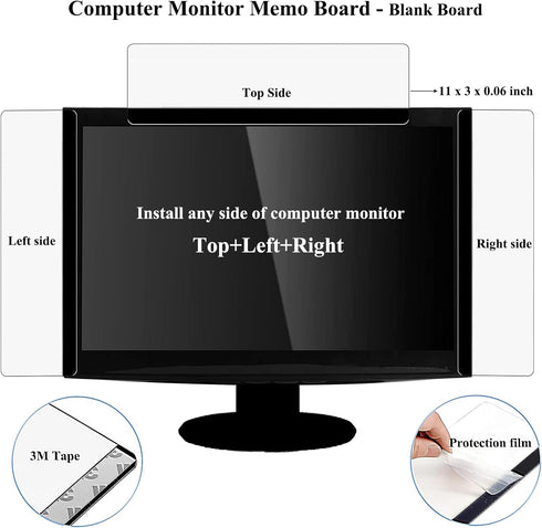 Monitor Memo Board,3 Pieces Computer Monitor Message Board Acrylic Monitor Sticky Note Holder Suitable for Home Office Desktop (2 Sides+Bottom)