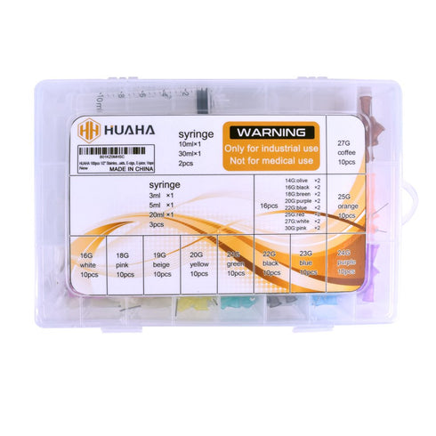 100pcs 1/2" Stainless Blunt Tip Dispensing Needles Set + 5pcs Different Size Indutrial Syringe with 16pcs Tapered Pinhead Tip Needles Set