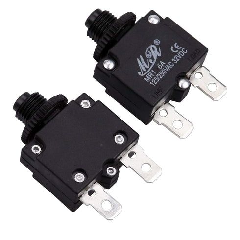 6 Amps Thermal Circuit Breakers 125/250V AC 32V DC Push Button Manual Reset Overload Protector Switch 5 Pack