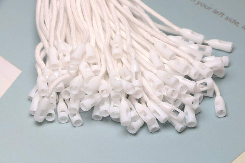 Tupalizy White Cotton Gift Clothing Price Tag String Hanging Rope Snap Lock Pin Loop Fastener Hook Ties for Luggage
